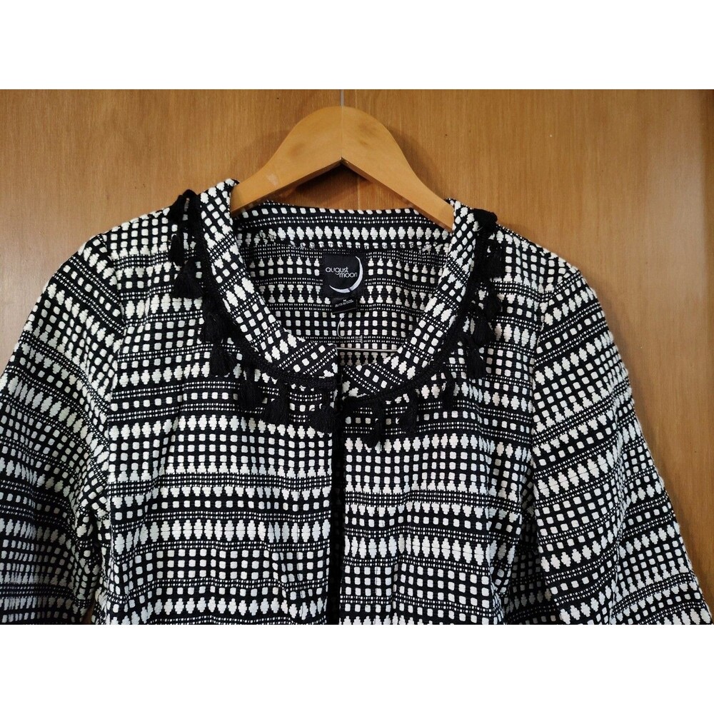 August Moon Women's Style-knit Open Front Jacket Size Med Black White - Picture 2 of 5